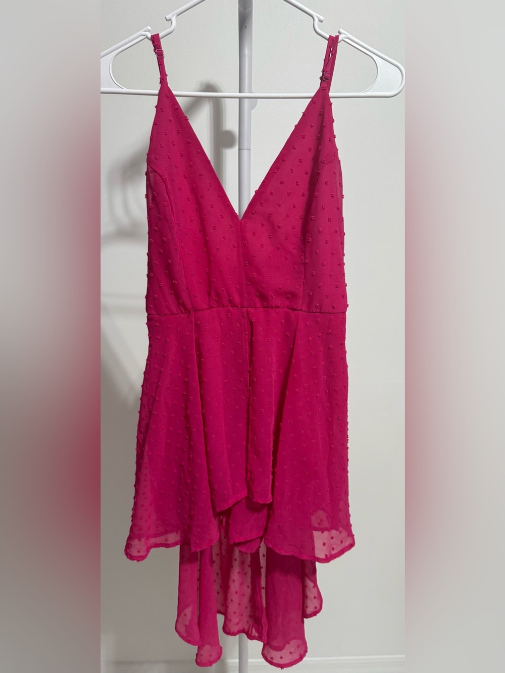 FAVLUX Hot Pink Dotted V-Neck High-Low Shorts Jumper